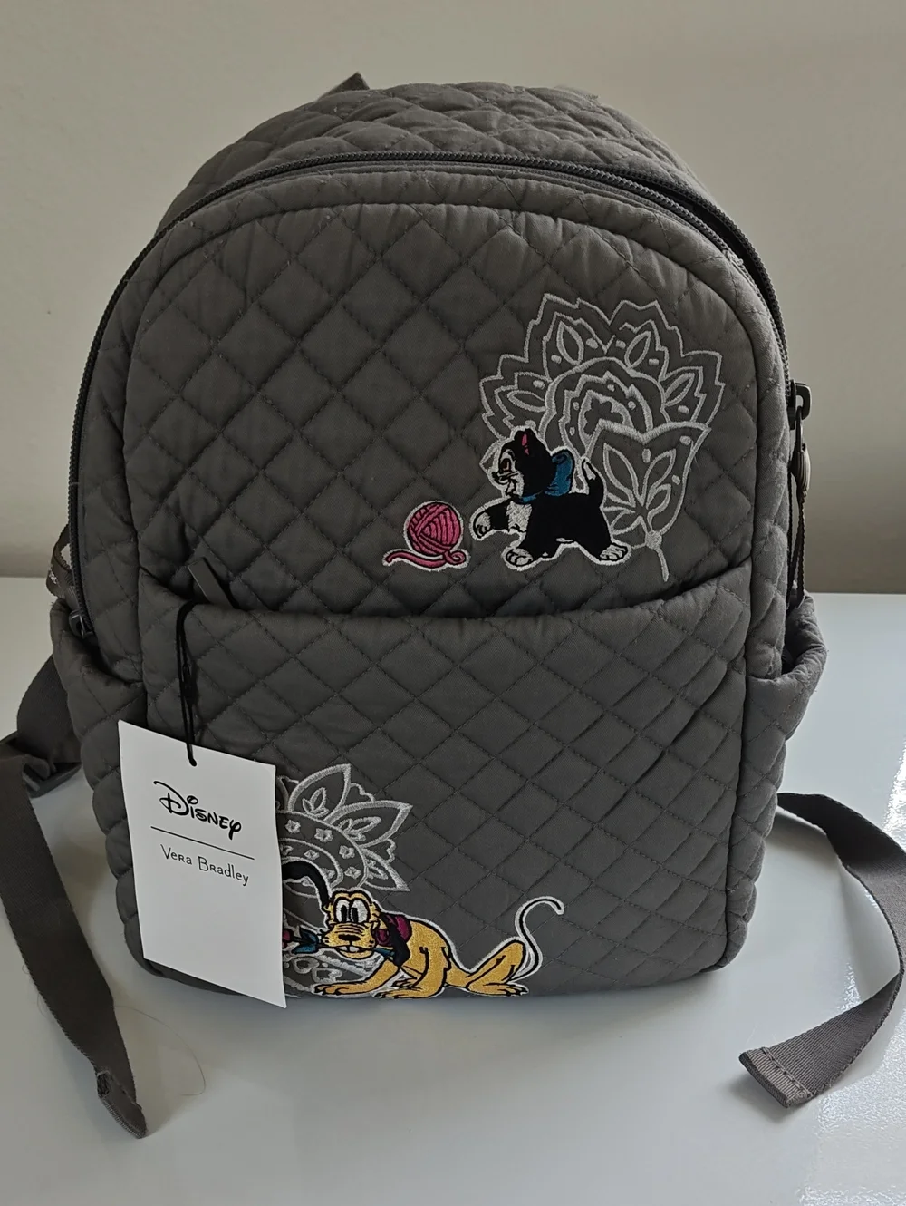 Vera Bradley Quilted Gray Mini Backpack w/ Embroidered Disney Characters
